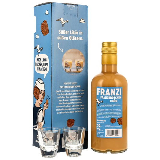 Franzi Franzbrötchenlikör + 2 Shotgläser