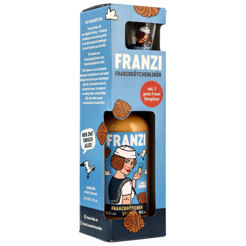 Franzi Franzbrötchenlikör + 2 Shotgläser