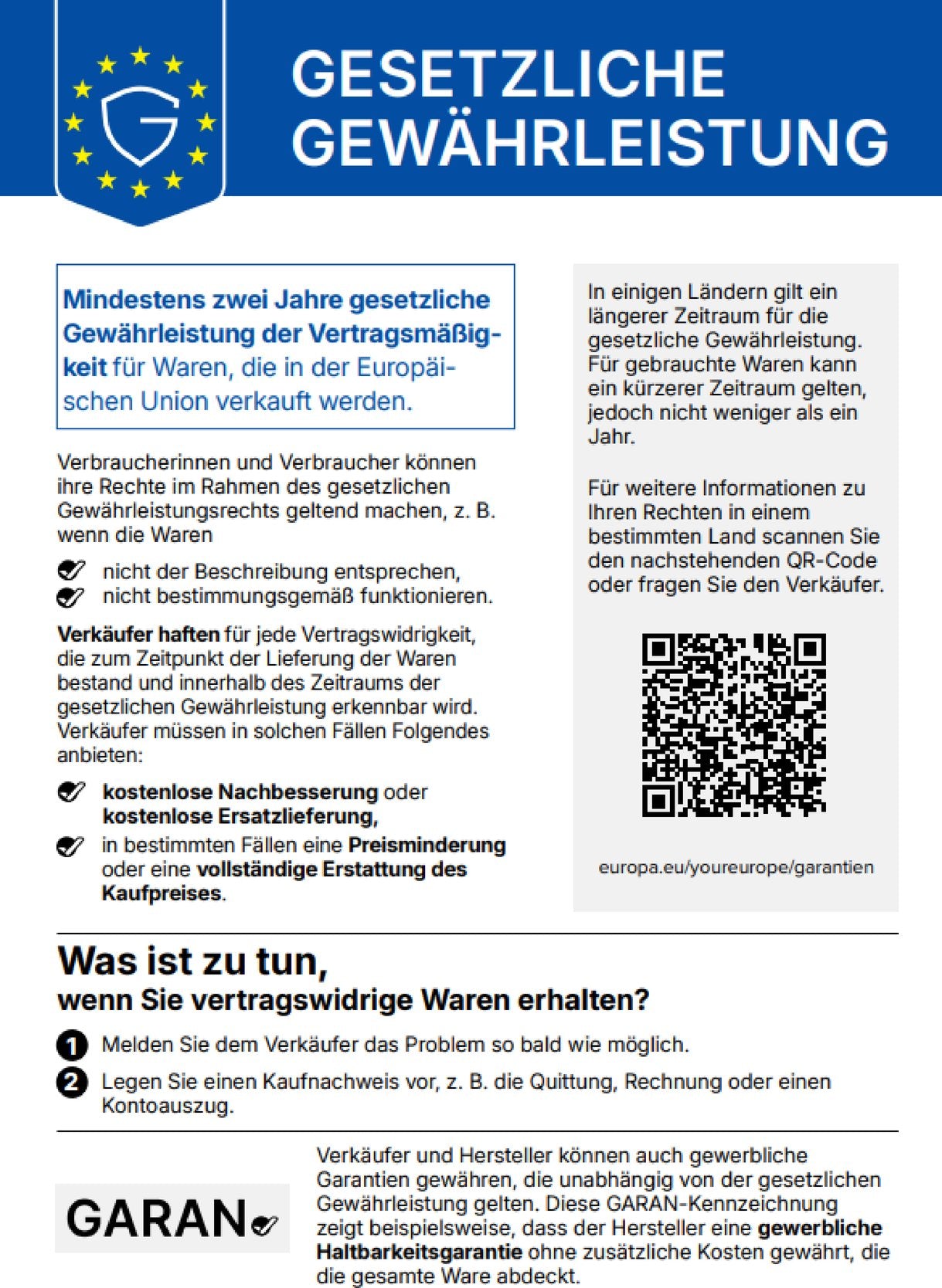Informationen zur gesetzlichen Gewährleistung in der Europäischen Union