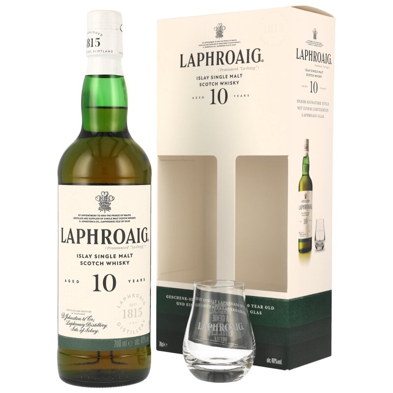 Laphroaig 10 y.o. mit 1 Glas - Neue Ausstattung