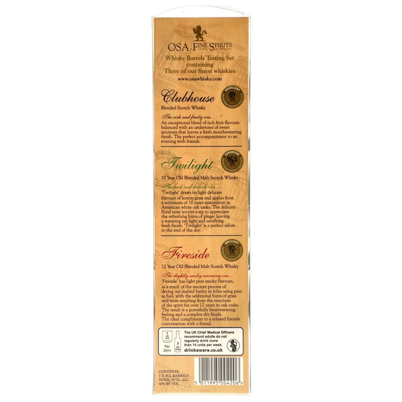 OSA Fine Spirits Mini-Faß Collection 3 x 0,05 (Clubhouse/Twilight/Fireside) Neue Ausstattung
