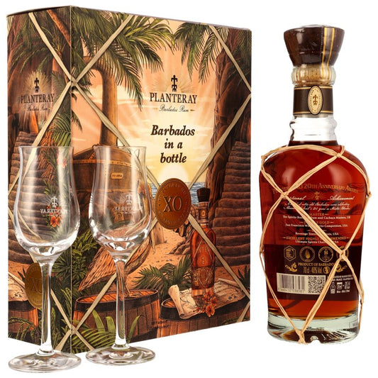 Planteray (Plantation) Rum Barbados XO 20th Anniversary mit 2 Gläsern