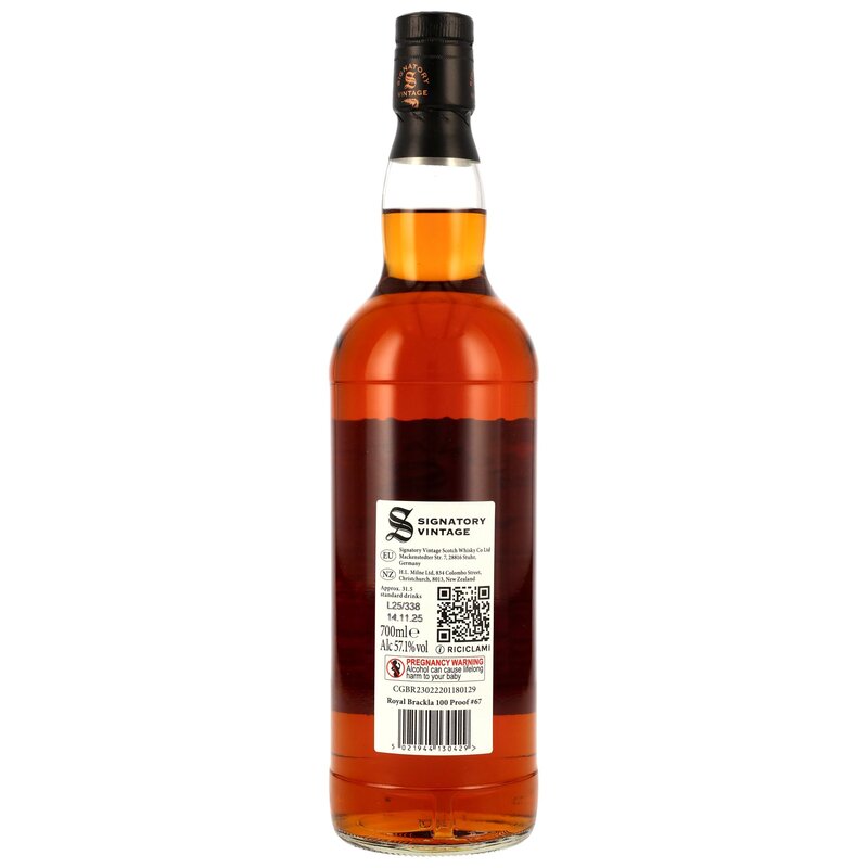 Royal Brackla 2014/2025 - 11 y.o. - 1st Fill Oloroso Sherry & Bourbon Casks - Signatory 100 PROOF Edition #67