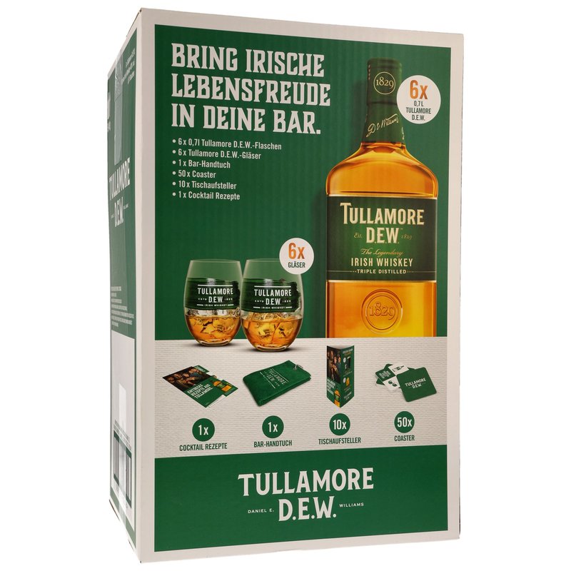 Tullamore Dew Gastro Paket: 6x Tullamore Dew Original, 1x Bar-Handtuch,
